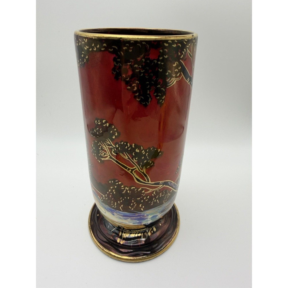Royal Winton Grimwades Red Lustre Landscape Vase Gold Gilt England 8"